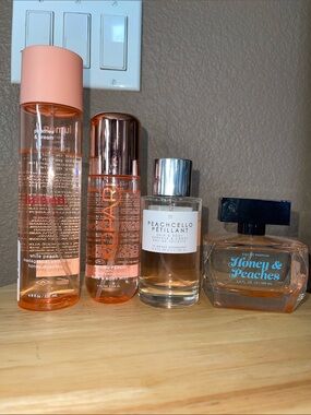 Peach hair and body mist bundle Kopari Le monde gourmand + more